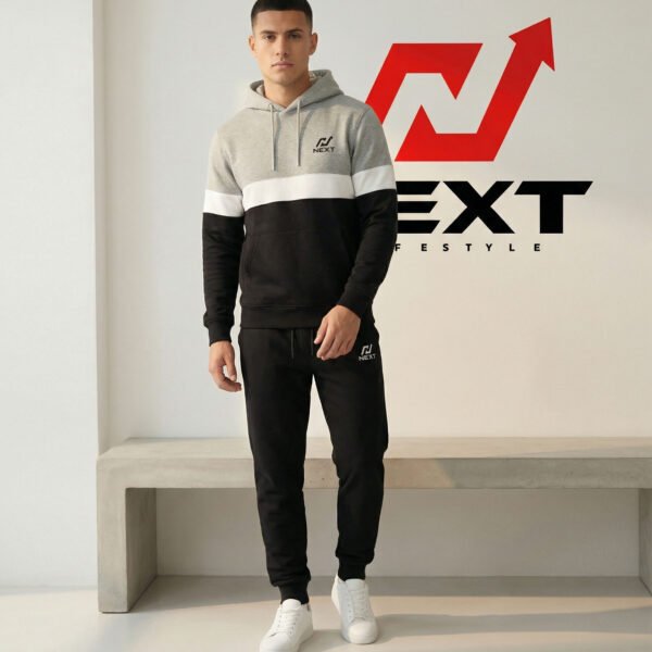 Men’s Grey Black Fleece Tracksuit Set | Warm 70/30 Blend