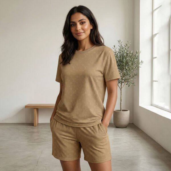 Women LV Lounge Set Half Sleeve Tee Style Shirt and Shorts Casual Summer Co-Ord Set