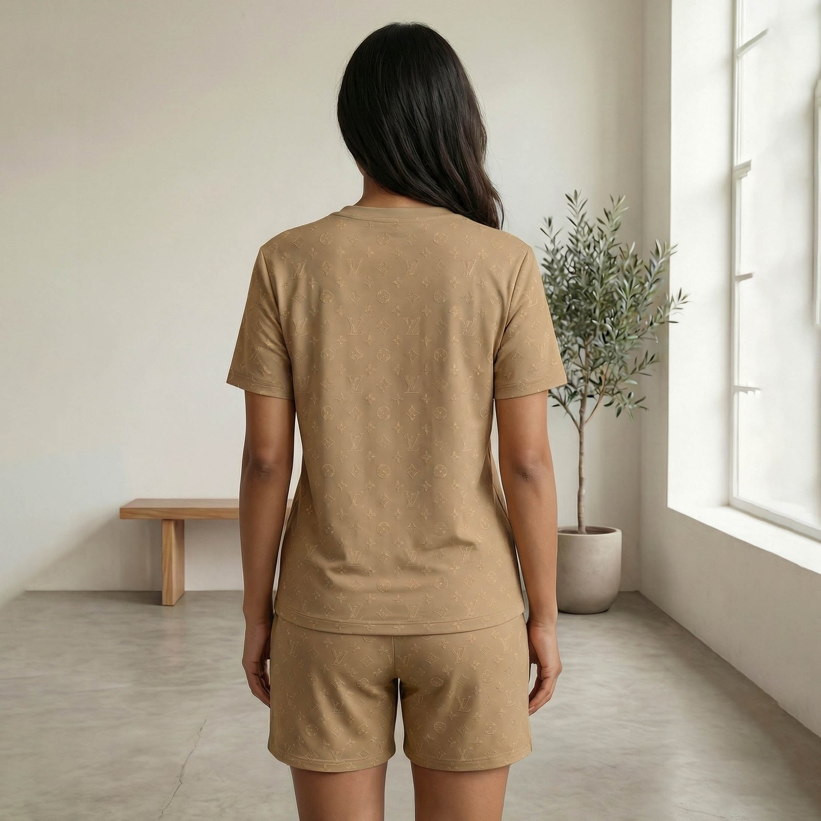 Women LV Lounge Set Half Sleeve Tee Style Shirt and Shorts Casual Summer Co-Ord Set - Image 3