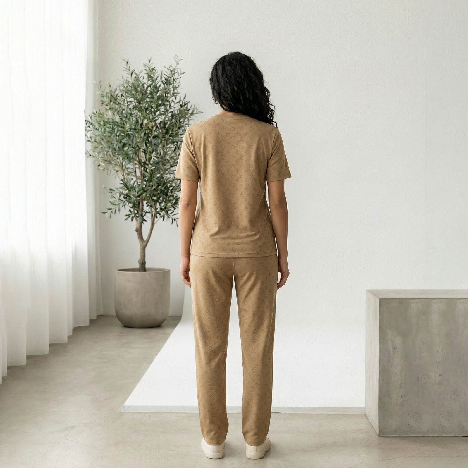 Ladies Casual LV Suit Half Sleeve T-Shirt Style Top with Trousers Comfortable Everyday Wear - Image 3