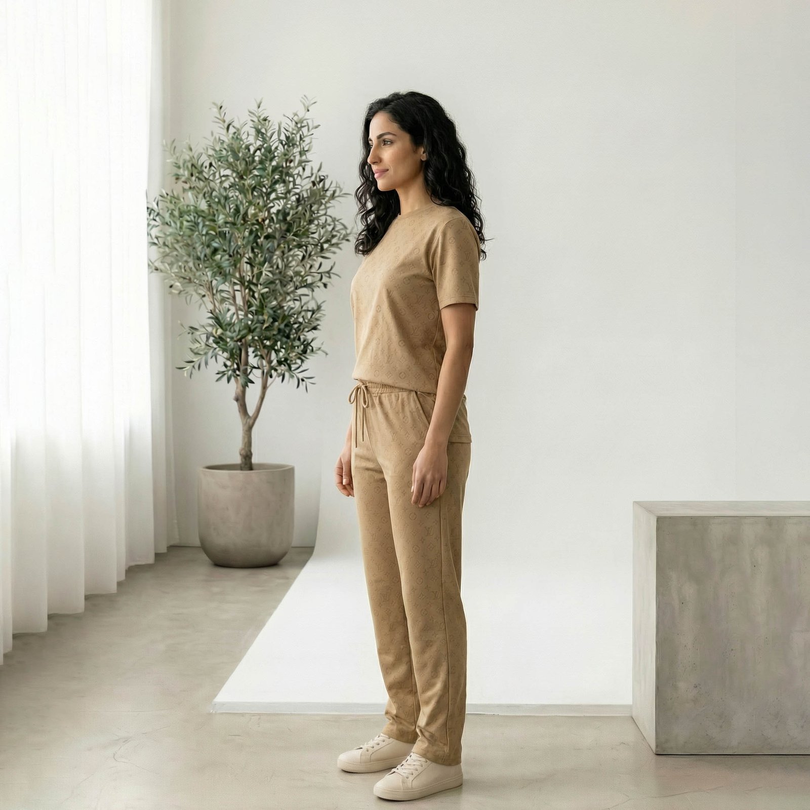 Ladies Casual LV Suit Half Sleeve T-Shirt Style Top with Trousers Comfortable Everyday Wear - Image 2