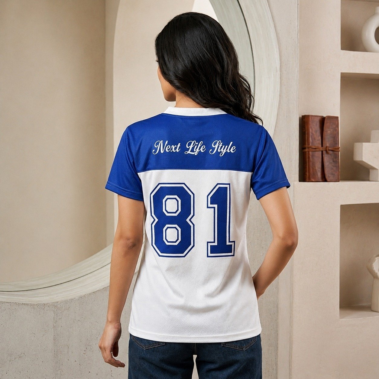 Ladies Blue White Sports Jersey V Neck Athletic Team Shirt Lightweight Top - Image 2
