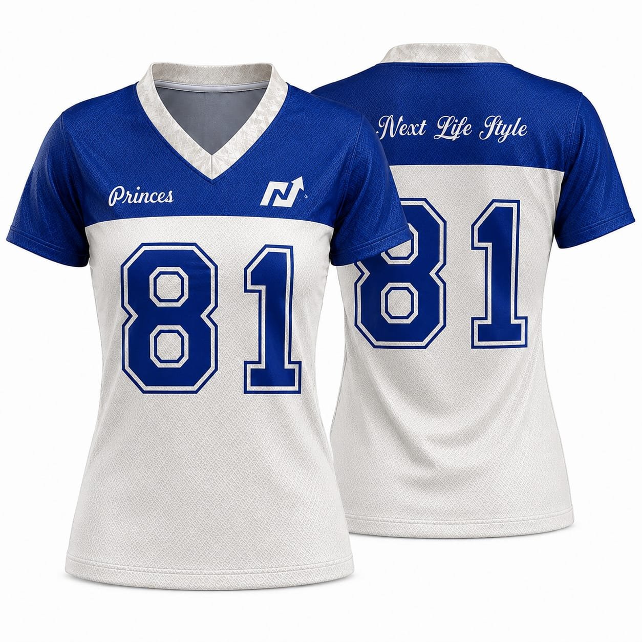 Ladies Blue White Sports Jersey V Neck Athletic Team Shirt Lightweight Top - Image 3