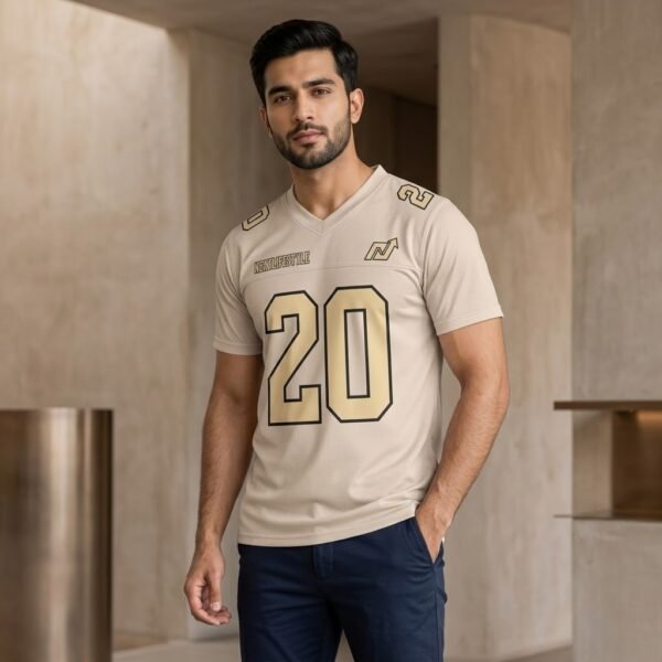 Men's Athletic Jersey Beige Performance Sports Shirt Short Sleeve V Neck