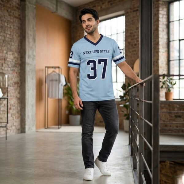 Men's Blue Sports Jersey Athletic Team Shirt V Neck Performance Top