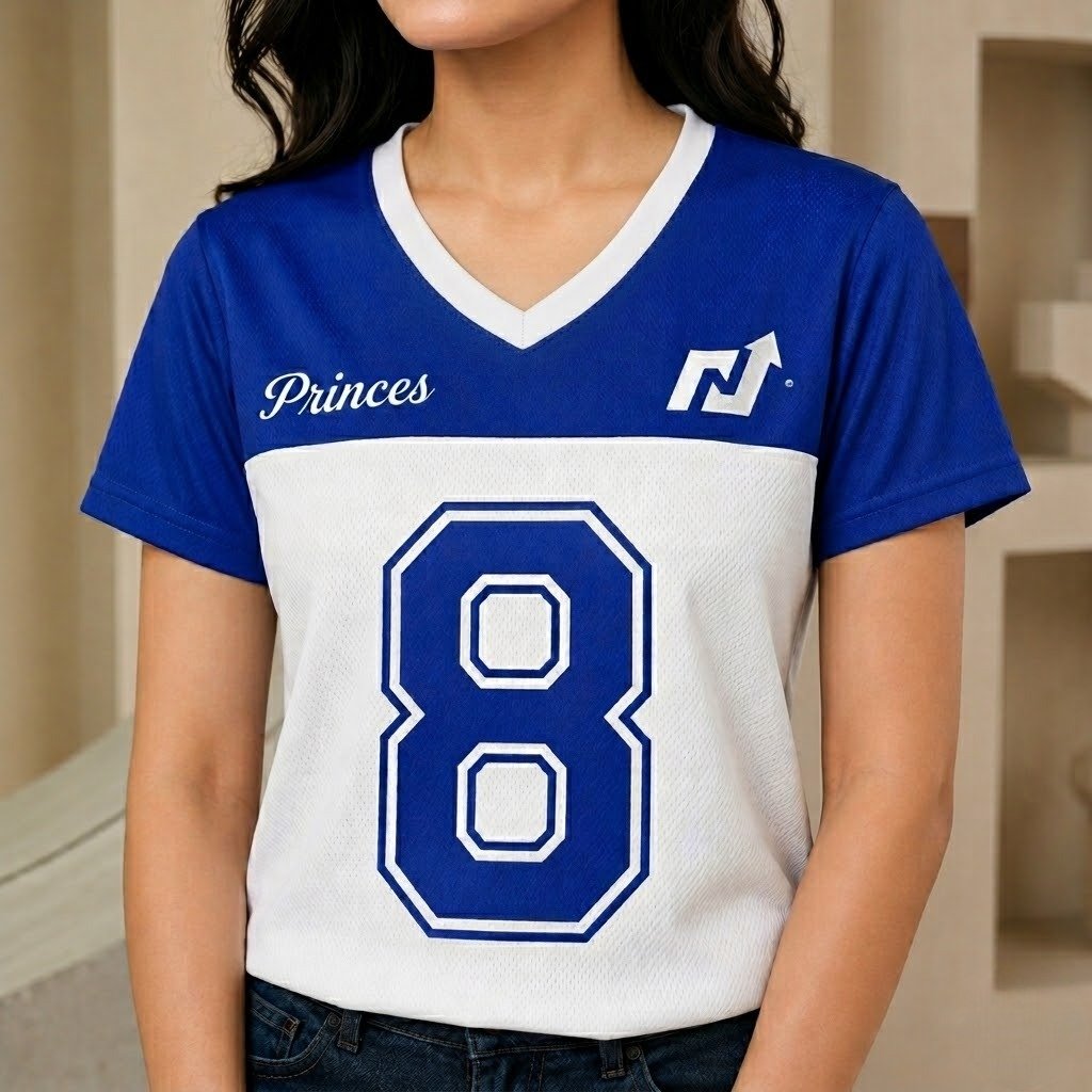 Ladies Blue White Sports Jersey V Neck Athletic Team Shirt Lightweight Top - Image 4