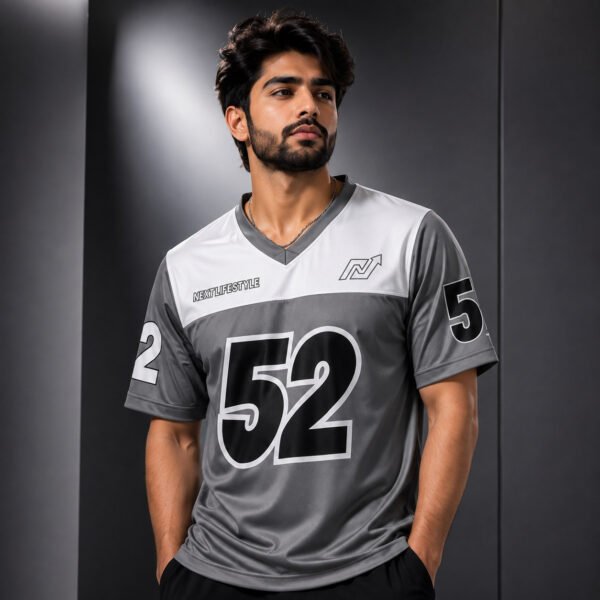 Men's Black/Grey Sports Shirt Athletic Jersey V Neck - 52