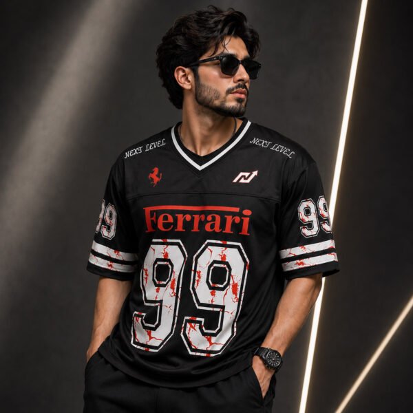 Men's Full Black Sports Shirt Athletic Jersey V Neck - 99