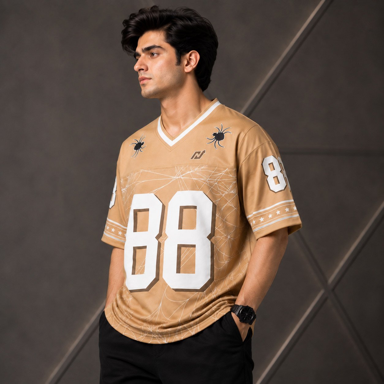 Men's bEIGE Sports Shirt Athletic Jersey V Neck - 88 - Image 2