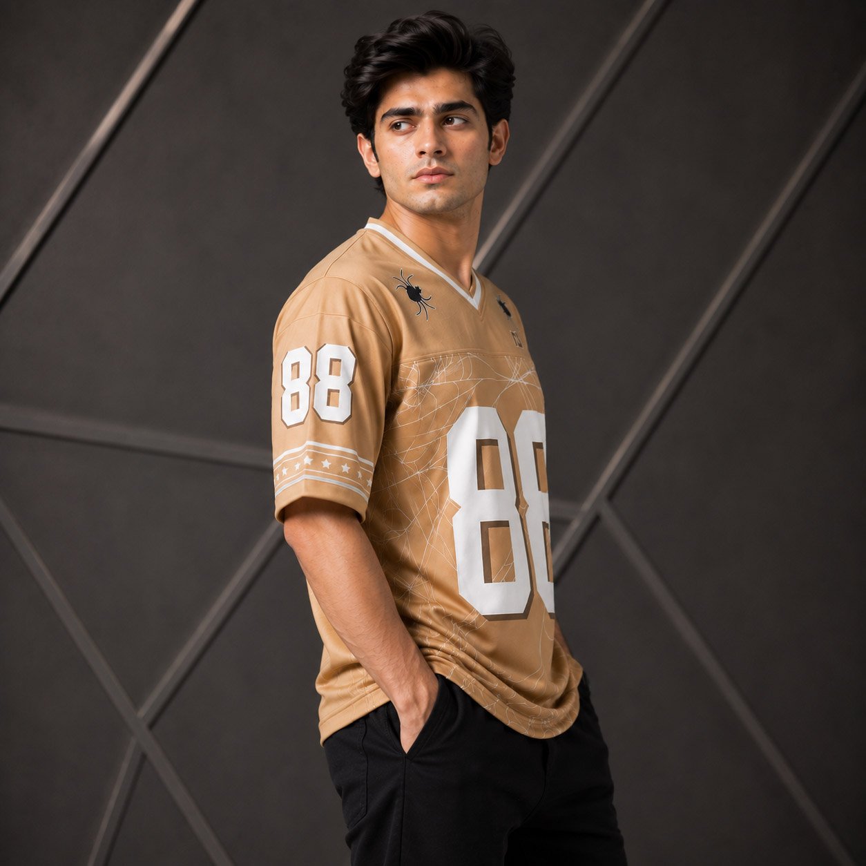 Men's bEIGE Sports Shirt Athletic Jersey V Neck - 88 - Image 3