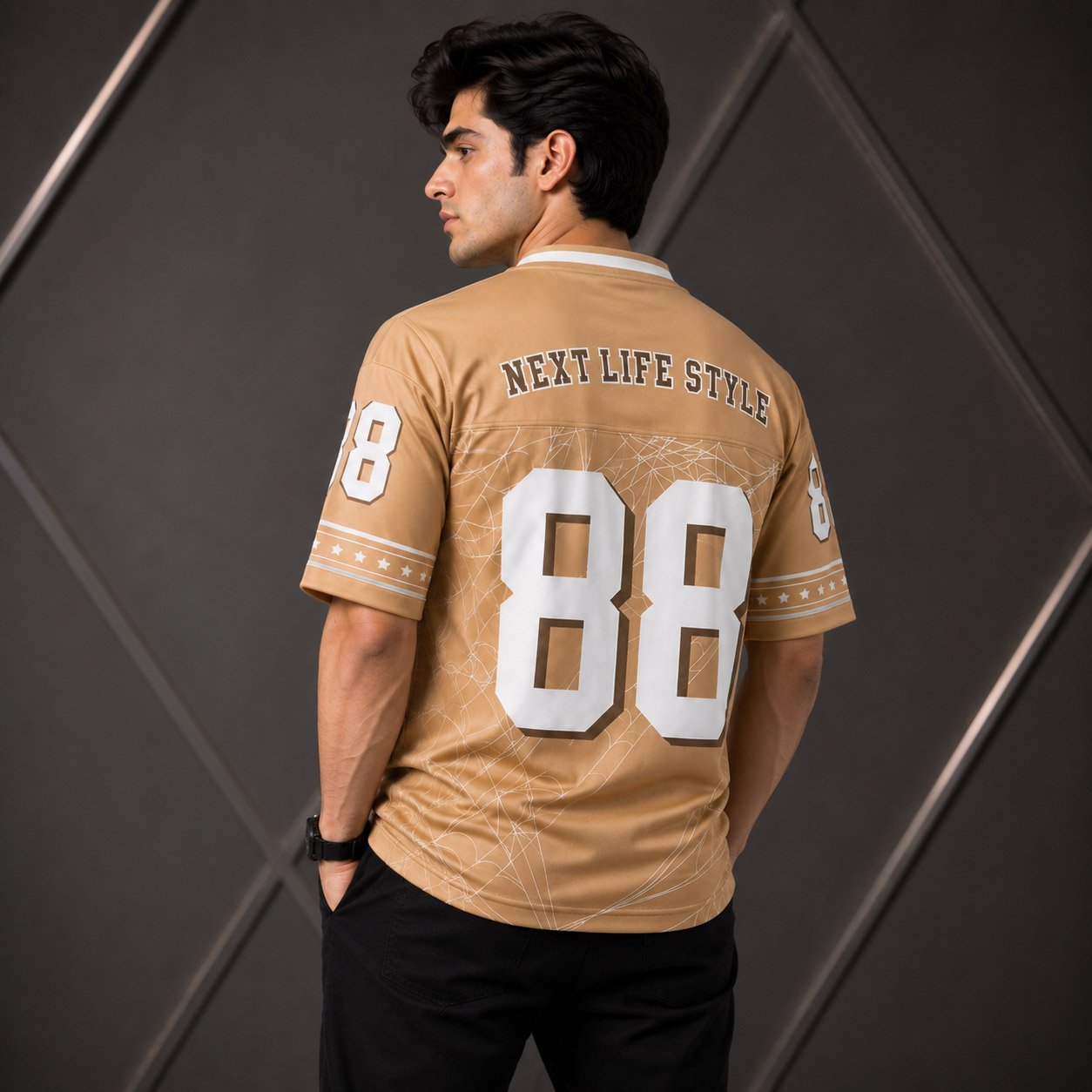 Men's bEIGE Sports Shirt Athletic Jersey V Neck - 88 - Image 4