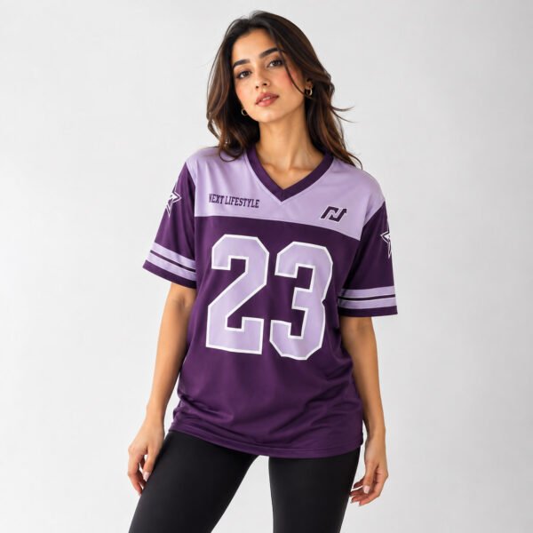 Women's Teamwear Jersey Blue Orange Sports Top Short Sleeve V Neck - Purple
