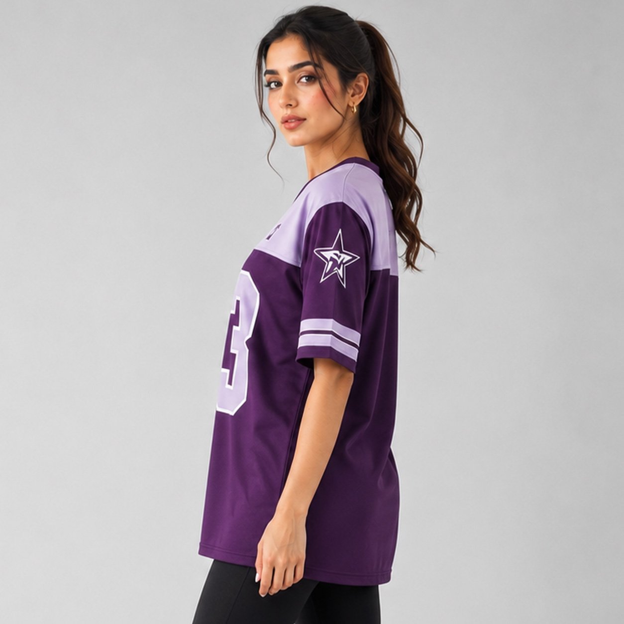 Women's Teamwear Jersey Blue Orange Sports Top Short Sleeve V Neck - Purple - Image 2