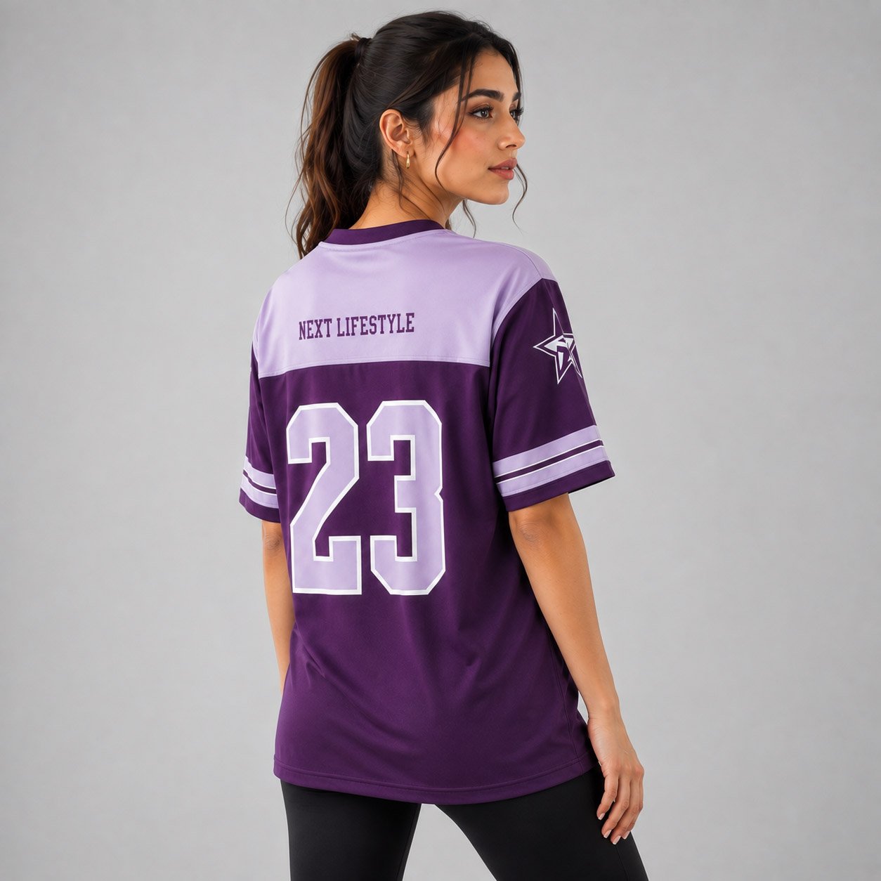 Women's Teamwear Jersey Blue Orange Sports Top Short Sleeve V Neck - Purple - Image 3