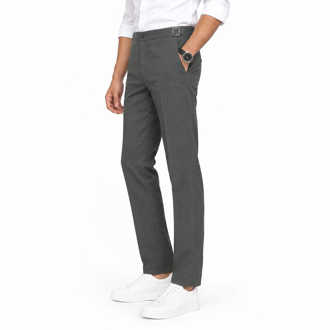 Men’s Dark Chocolate Grey Gurkha Pants – Stretch Trousers | Smart Casual - Image 4